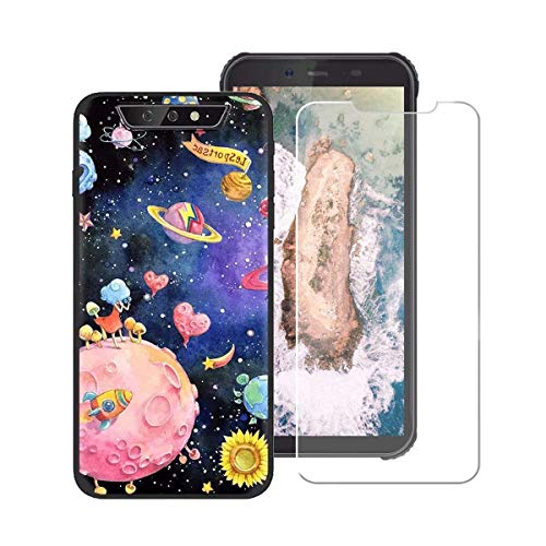 FZZ Case for Blackview BV5500 Plus + Screen Protector Tempered Glass Protective Film,Soft Silicone Black Shell Gel Flexible TPU Phone Case Cover for Blackview BV5500 Plus (5.5") - LLM38