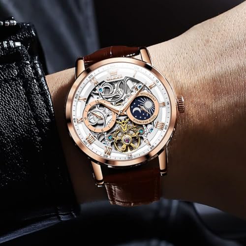 Image of OLEVS Mens Automatic Watches Self-Winding Starry Sky Diamond Skeleton Luxury Wrist Watch Waterproof Luminous