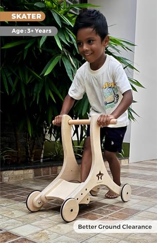 Image of 3-in-1 Convertible Wooden Walker, Cycle & Skater - Multi-Stage Ride-On for Growing Kids (Wood Finish)