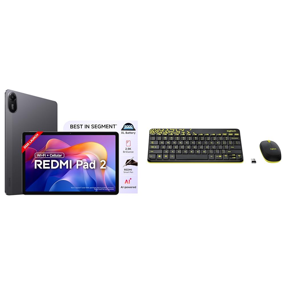Redmi Pad 2 Wi-Fi + Cellular, Active Pen Support, 27.94cm(11") Model, 2.5K Sharp & Clear Display, 8GB, 256GB, All Day & More 9000mAh Battery + Logitech MK240 Nano Wireless USB Keyboard and Mouse Set