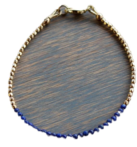 Bracelet lapis lazuli 3mm LKBEADS ajustable avec fermoir plaqué or anti-ternissement