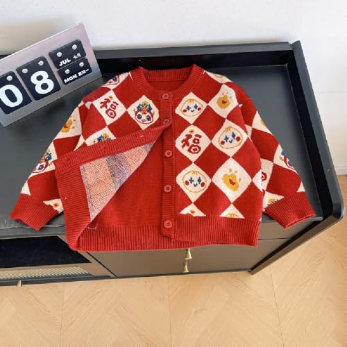 Chinese New Year Winter lucky sweater boys and girls Red thick cardigan sweater2