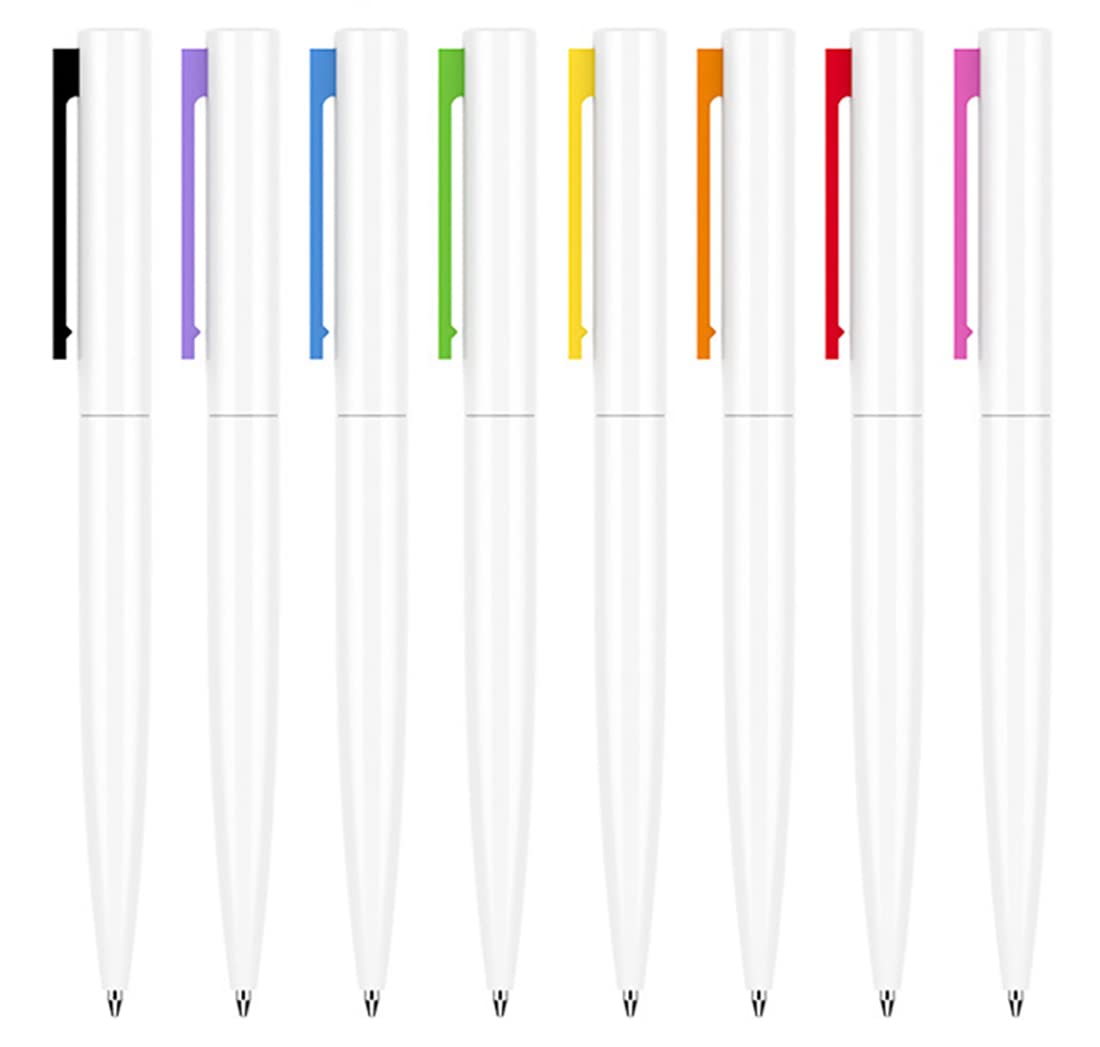 Gullor 8 Pieces Retractable Ballpoint Pens, Simple White Ballpoint Pens with Color Clips, Multicolor, 1 count (Pack of 8) - Image 2