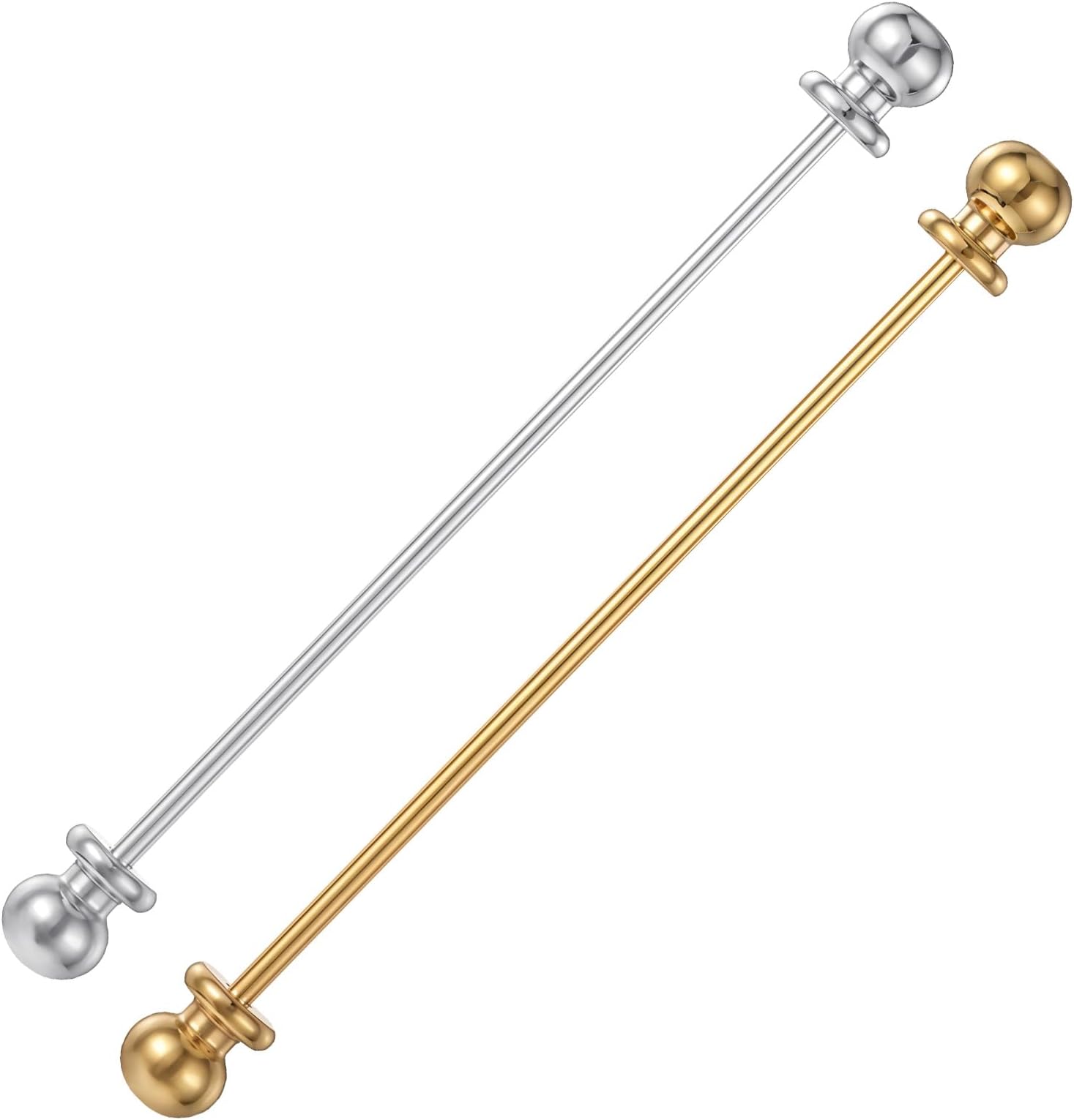 2 Pieces Collar Pin Men's Brass Ball Shirt Collar Bar Tie Pins Clip Clasp Lapel Stick Brooch Classic Collar Clips for Men(Silver, Golden)