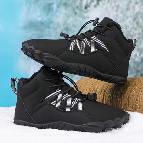 ZWRXW Snow Boots for Women Men Warm Fur Lined Winter Snow Boot Wide Toe Barefoot Boots Waterproof Outdoor Booties Non Slip Ankle Short Boot Winter Hike Barefoot Shoes Footwear Sneaker Trainers4