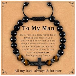 Cross Bracelet Gifts for Teen Boys, Religious Christian Jewelry Adjustable Valentine’s Beads Bracelet Easter Christian Baptism Birthday Gifts for Son Grandson Nephew Teenage Boys