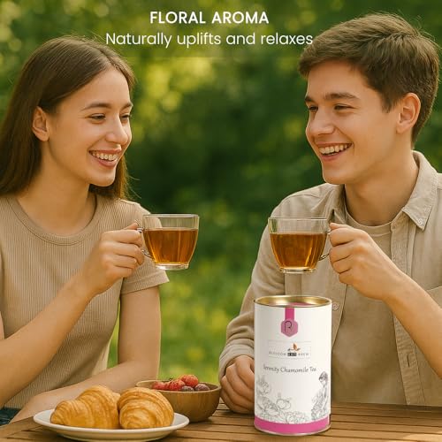 Image of Blossom & Brew Serenity Chamomile Tea - Premium Dried Chamomile Flowers for Tea - Naturally Caffeine-free Indian Floral Herbal Blend - Delicate Chamomile Tea for a Gentle Brew Hot or Iced (1.76oz)