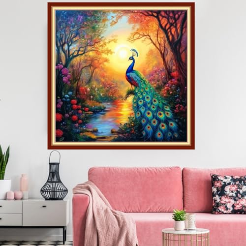 Image of Redxing Stamped Cross Stitch Kits Embroidery kit for Beginners Adults Full Range of Embroidery Patterns Starter Kits DIY Printed Cross Stitch Kits Needlepoint Kits 11CT-Forest Hummingbird 18x18 inchs