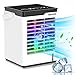 Climatiseur Mobile, D'air Mini Refroidisseur 4 en 1 Climatiseur Portable USB Ventilateur Refroidisseur 3 Vitesses de Vent et 7 Couleurs de LED, Humidificateur, Ventilateur pour Maison/Bureau