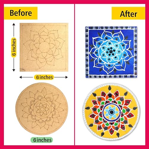Image of SOLOBOLO Lippan Art and Craft Materials Kit for Adults and Beginners, Premarked MDF Board Warli Art Painting DIY Kit with Stands for Room Wall Hanging, Office and Home Decoration (a) Beginner)
