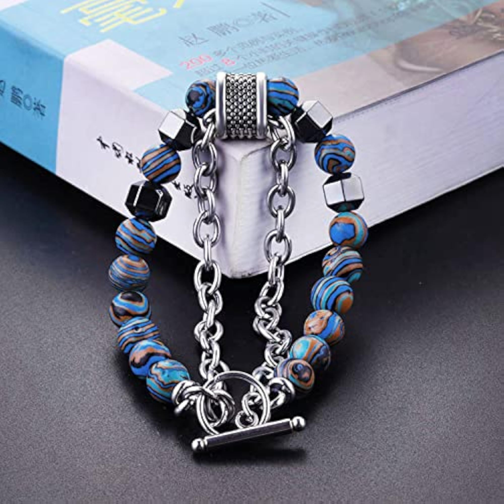 Stylish Boys Stainless Steel Beads Silver Chain Bracelet