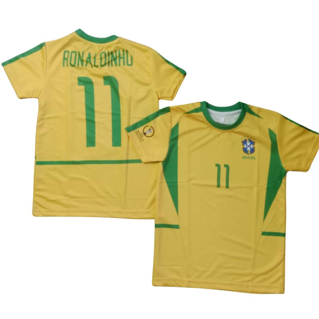 Ronaldinho 11 Retro Jersey Brazil Yellow (in, Alpha, 38in - L - Athletic Slim fit Yellow) 2