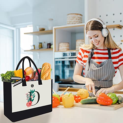 Image of Initial Canvas Tote Bag, Monogrammed Tote Bags Suitable for Mother's Day Wedding Beach