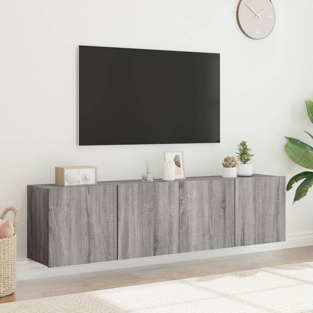 Hothingwell Meble ścienne do telewizora 2 szt. Sonoma szare 80x30x41 cm | Trwałe drewno konstrukcyjne, duża przestrzeń do przechowywania, konstrukcja ścienna, do odtwarzaczy DVD i odbiorników