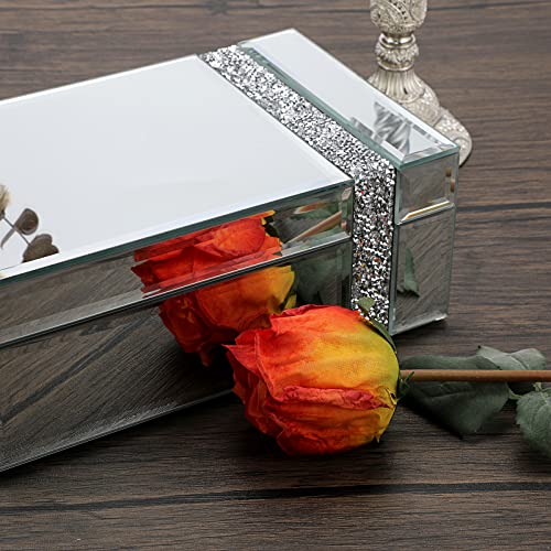 Hipiwe Diamante Glass Jewelry Box Silver Mirrored Trinket Organizer Treasure Chest Box Storage Decorative Box Luxurious Gift For Women Girls #TOP5