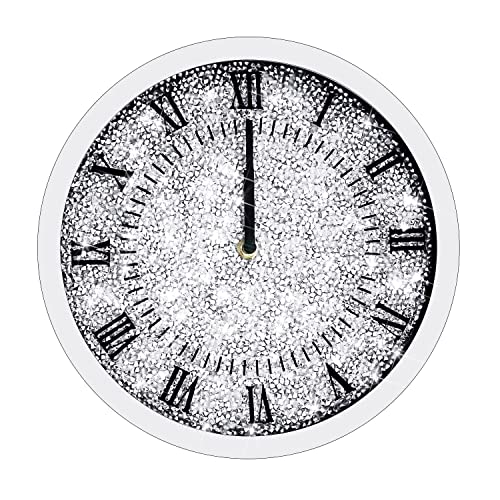 Lxartzj Crystal Diamond Round Wall Clock Twinkle Bling Decor For Wall Decoration 12X12 Inch Silver Glass Mirror Home Decor #TOP1