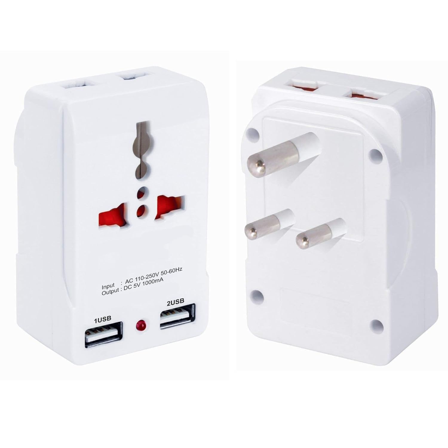 3-Pin Multi Plug Socket with Dual USB Charger with LED Indicator| 10A Power Converter | Universal Travel Adapter for 2-Pin & 3-Pin Devices | USA to India Converter Plug | Pack of 1-image-10
