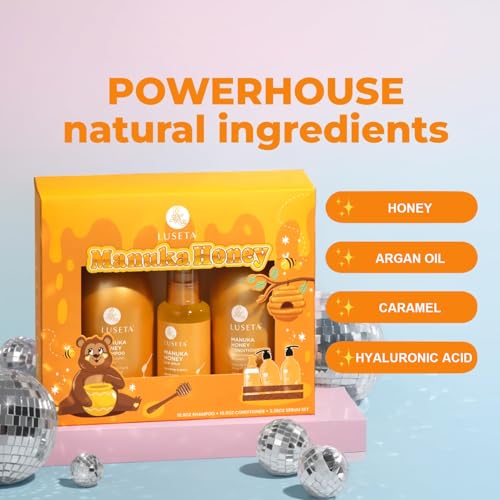 Image of Luseta Manuka Honey Moisturizing Trio Hair Care Set | Deep Hydration Shampoo & Conditioner (16.9oz*2) + Serum (3.38oz), Softens, Reduces Frizz, Boosts Shine