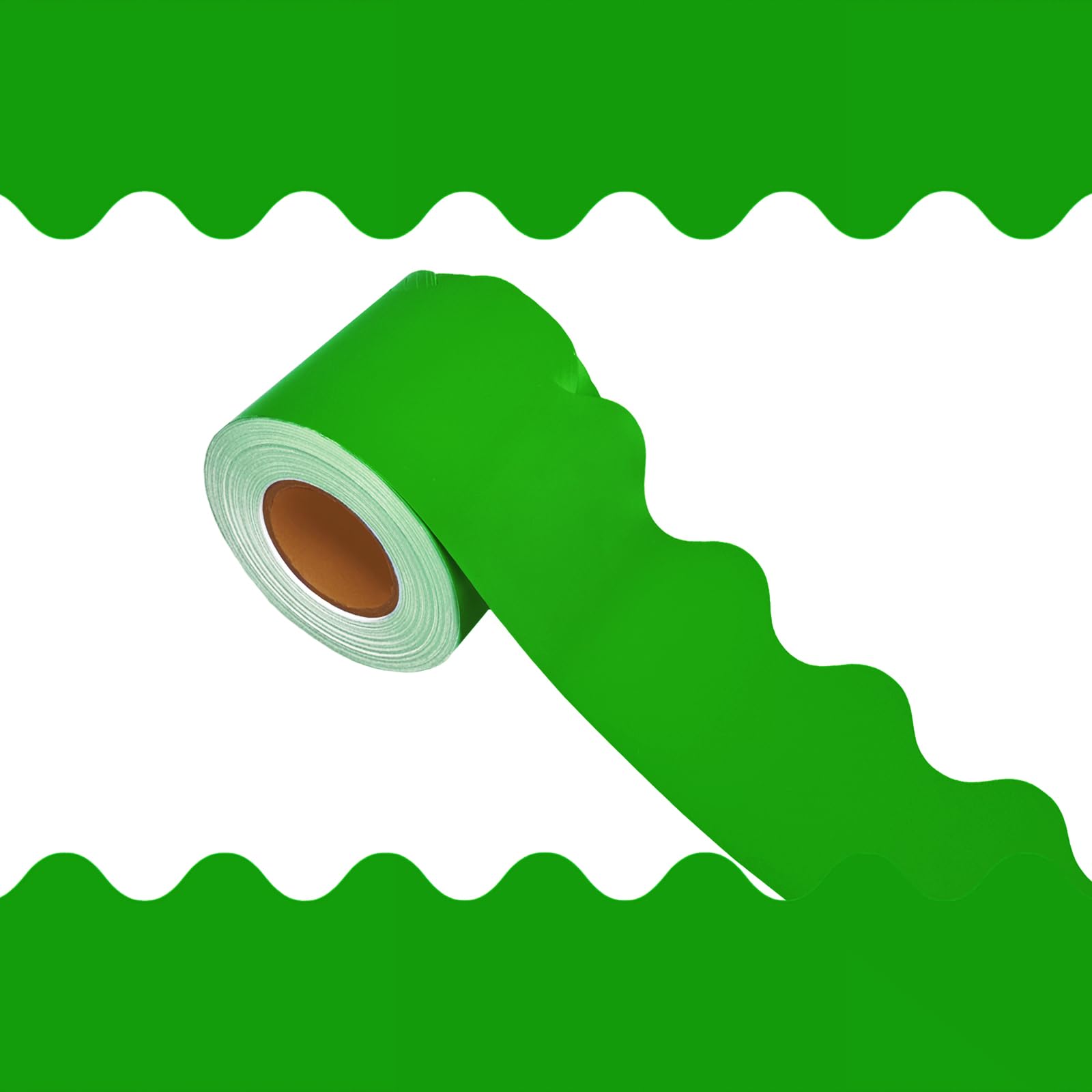 65Feet Scalloped Trim with Wavy Line Design, for Classroom Offices Doors Decoration Strips (Grass Green)