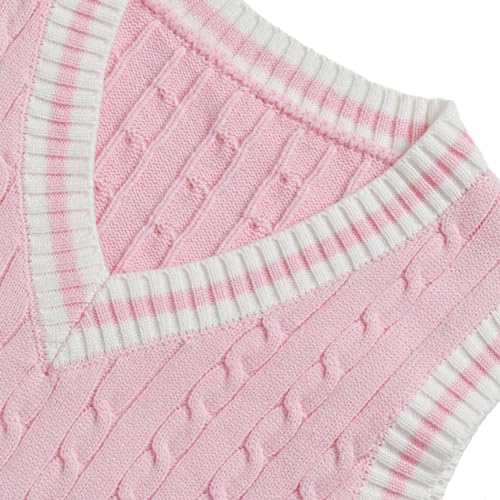 Image of Women's Sweater Vest,Y2K Sleeveless Pattern Preppy Style Knitted Crop Tank Top for Girl