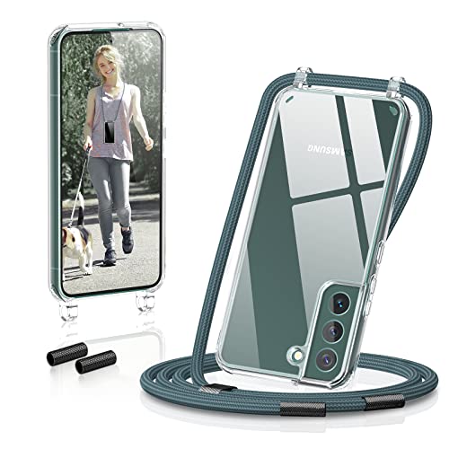 GOODVISH Handykette kompatibel mit Samsung Galaxy S22 6,1" Display | Necklace Hülle mit Band Handyhülle für zum Umhängen | Transparent Case mit Schnur | Kameraschutz und Bildschirmschutz | Blau Cover