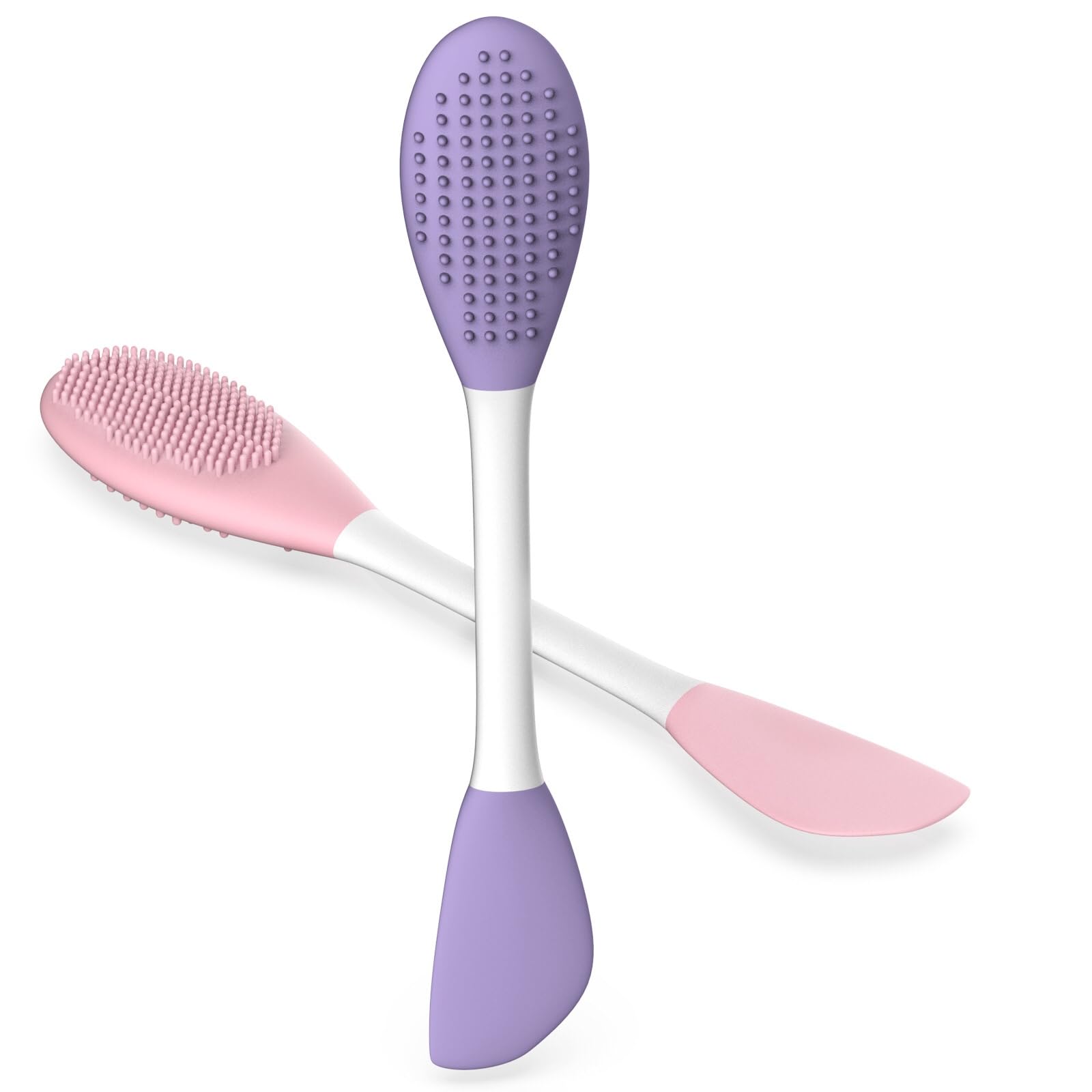 Silicone Pore Cleansing Brush Set, 2PCs Face Mask Applicator Spatula & Facial Massage Tool, Multi-Function Soft Silicone Pore Brush Face Scrubber for Skincare Routine, Pink & Purple-image-47