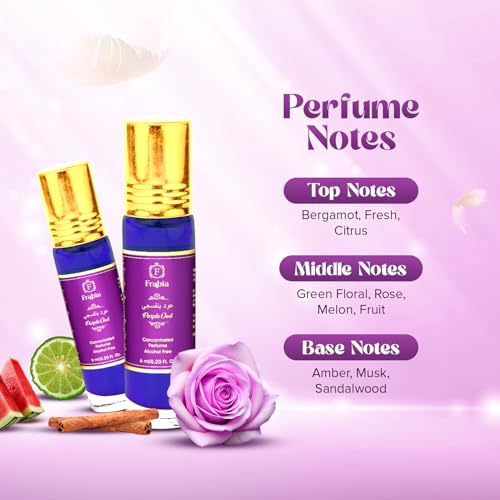 Image of Purple Oud Attar Perfume Oil Roll On for Men and Women | Bergamot, Fresh, Citrus and Melon Fruit Fragrance Notes | 12 Hrs Long Lasting, Alcohol Free | Ideal for Gift | 6ml