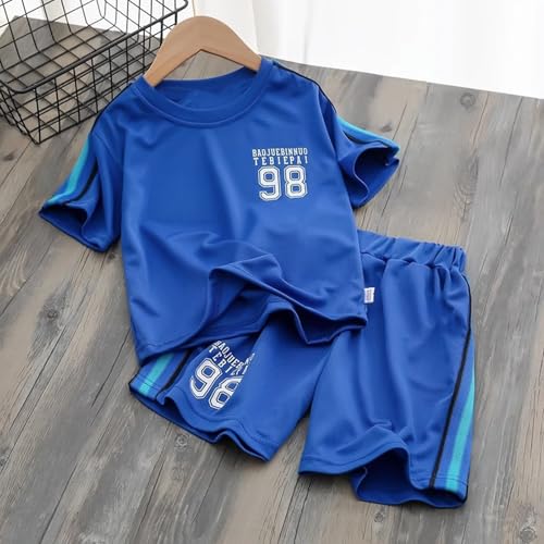 Mjjsk Camisetas de fútbol para niños, camisetas de fútbol para adolescentes, conjuntos de pantalones cortos, conjuntos de ropa deportiva para niños, escuela, baloncesto, ropa deportiva, azul, 18-24