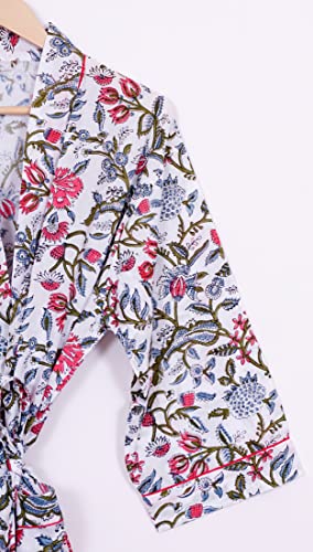 Image of Pure 100% Cotton Robe For Womens Bathrobe Dressing Gown Long sleepwear Free Size Kimono