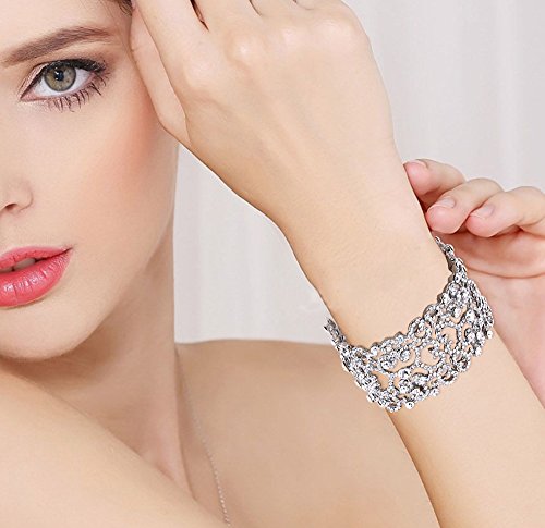 EVER FAITH Women's Austrian Crystal Bride Heart Art Deco Elastic Stretch Bracelet Clear3