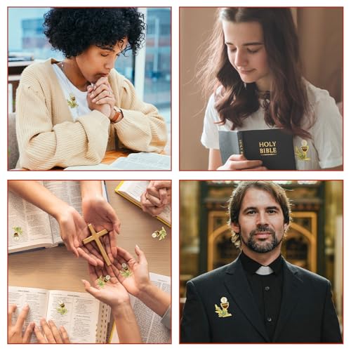 Image of Hoteam 50 Pcs First Communion Enamel Lapel Pins Bulk Chalice with Grapes and Wheat Gold Plated Religious Pins Gifts for First Holy Communion Catholic Baptism Christian Memorial Favors
