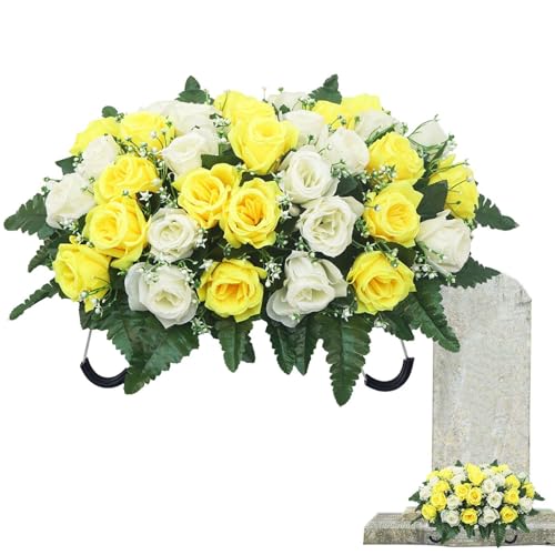 Tombstone Flower Saddle | UV-Resistant Artificial Rose Outdoor Grave Decor | Gravestone Saddle Arrangements,for Mother's Day Father's Day Remembrance Outdoor Display image 5