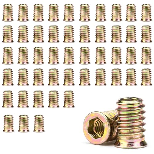 CHENLONB 埋め込みナット M6*15mm 50個セット 炭素鋼 ねじ込みタイプ 六角ソケット インサートナット DIY パーツ 金具 木工用 家具用