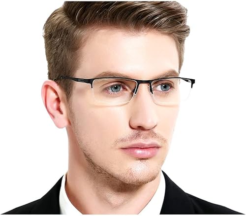 Miniatura 5 de Anteojos de lectura fotocromáticos para hombres de negocios cuadrados de metal con medio marco para lectores de lentes fotocromáticas al sol (negro,