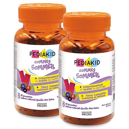 Pediakid - PEDIAKID - Gommes Sommeil Complément alimentaire Tilleul, Aubépine, Camomille & Mélisse Facilite l'endormissement Favorise un de meilleure qualité Sans gélatine Lot 2, 2.0 unité