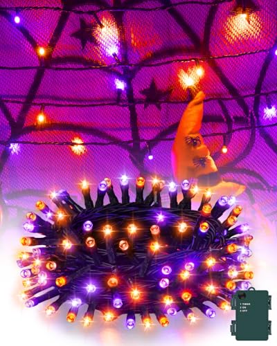 Kelumi Halloween String Lights Battery Operated Orange and Purple Fairy Lights with Timer Waterproof 9.8ft 30 LED Halloween Decorations for Outdoor Indoor Patio Party Garden Yard Decor