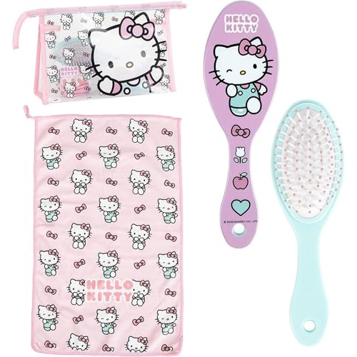 Neceser Aseo Hello Kitty Peine, Estuche y Toalla | Neceser Hello Kitty Niñas y Mujeres Ideal para Viajes y Regalos, Licencia Oficial y Diseño Único