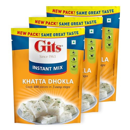 Image of Gits Instant Khatta Dhokla Mix, Makes 100 Per Pack, Pure Veg, Instant Indian Snack Mix, 1500g (Pack of 3, 500g Each)