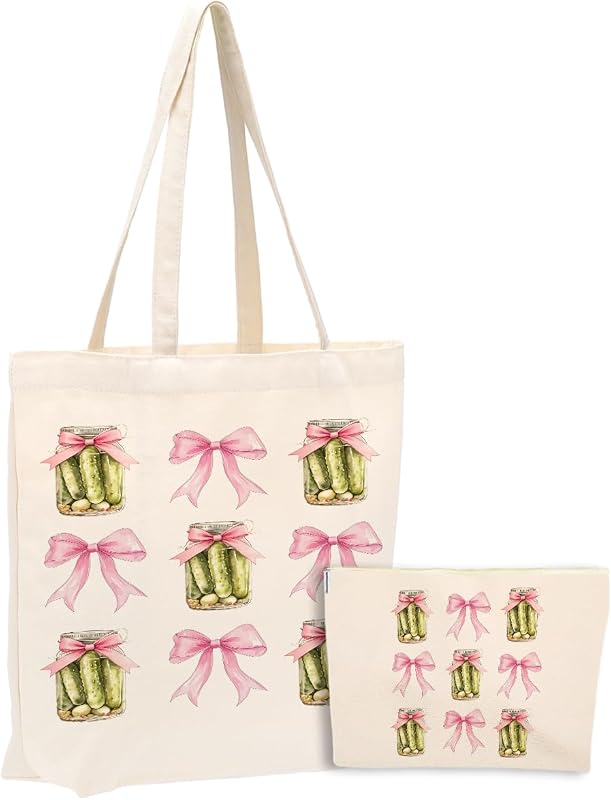 jeilink Bolsa tote de lona com estampa de picles e nécessaire, conjunto com 2