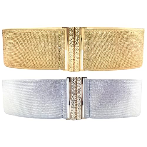 2pieces Elastic Stretch Wide Waist Belt Fashionable Women Waistband Adjustable Belt for Parties and Event3