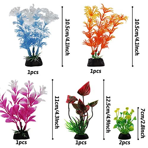 Aquarium Decorations - 6pcs Colorful Fish Tank Plants, Plastic Accessories for Mini Aquariums - Image 3