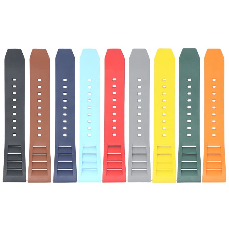 DASSARI Vented FKM Rubber Watch Band Strap - Black - Brushed Silver - 20mm