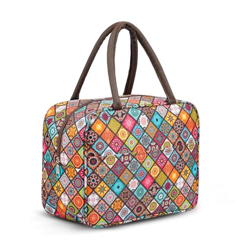 Image of FLYNGO Large Insulated Lunch Bag for Office, School, Women, Men, Tiffin Pouch Bag, Hot & Cold Lunch Box Bags for Boys, and Girls (Orange Mandala)