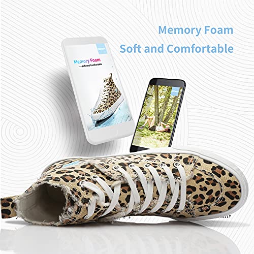 Obtaom Women High Top Canvas Sneaker Casual Mid Fashion Walking Shoe Comfortable Memory Foam Hi Skate Shoes（Leopard Us5） #TOP4