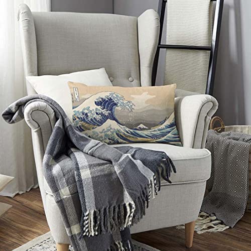 Tks Mitlan Natural Sea Waves Throw Pillow Case Cushion Cover Great Wave Japanese Traditional Pattern Linen Couch Bed Sofa Car Waist Cushion Cover 12 X 20 Inch #TOP4