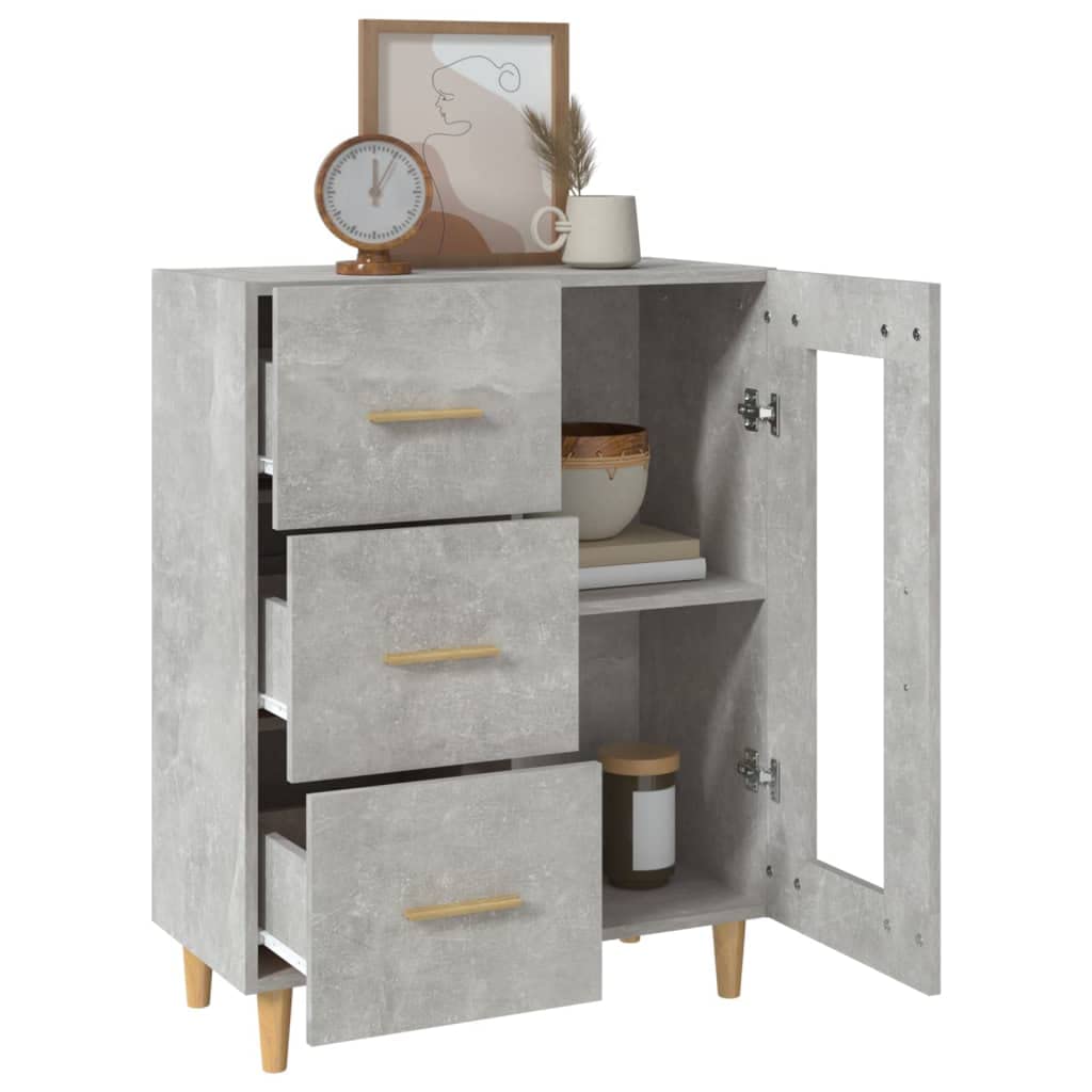 Credenza Grigio Cemento 69,5x34x90 cm con Anta in Vetro