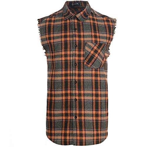 Sleeveless Plaid Cowboy Button Down Shirts for Men Mens Funny Casual Shirts Orange
