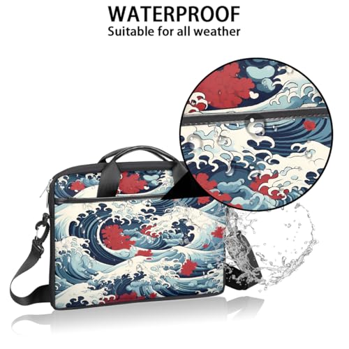 Funda para laptop de estilo retro japonés con diseño de olas del océano, para laptops de 15 pulgadas, bolso informático con correa para hombro, maletín profesional delgado para mujeres y hombres, bolso mensajero para trabajo, oficina y viajes miniatura 3