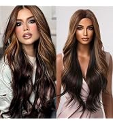Allbell Long Ombre Brown Wavy Wigs for Women Natural Middle Part Wig Heat Resistant Synthetic Wig...