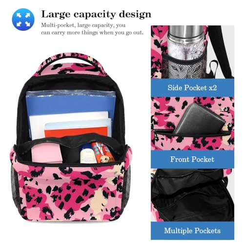 Cartable ensemble sac à dos et trousse léopard rose rouge grand format